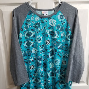 NWT LulaRoe Randy Blue and Gray Baseball Tee